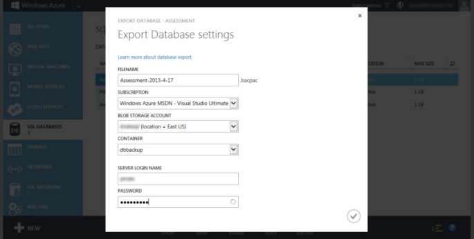 SQL Azure Db Export 7